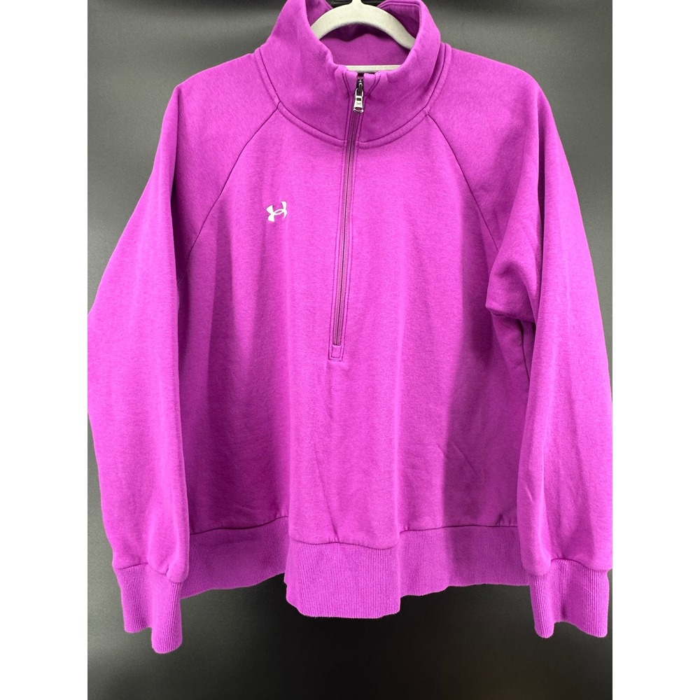 Under Armour Women's 1/4 Zip Pullover Sweatshirt Purple 1X Fleece Logo Athletic